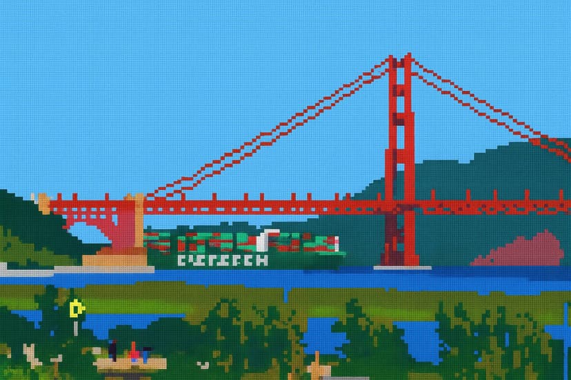 Golden Gate Bridge with container ship